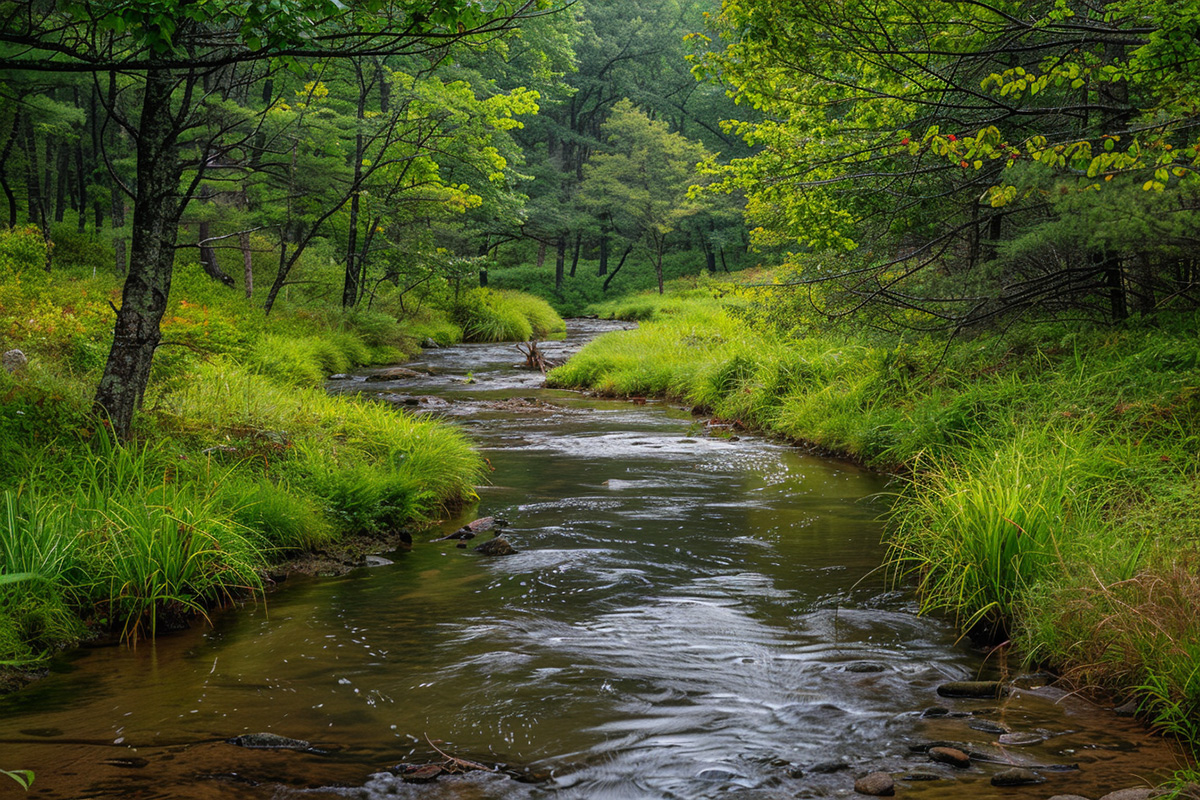 A small creek moving through the Blue Ridge Mountains, near Boone, North Carolina.